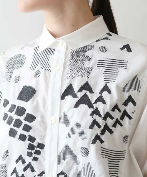 HIROKO KOSHINO / ヒロココシノ シャツ・ブラウス | 幾何学ロゴジャカードジョイントデザインシャツ/日本製/洗える | 詳細3
