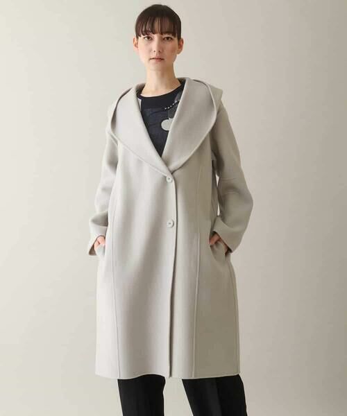 HIROKO KOSHINO/ヒロココシノ ショールカラーデザインウールコート グレー M HIROKO KOSHINO/ヒロココシノ ショールカラーデザインウールコート グレー M