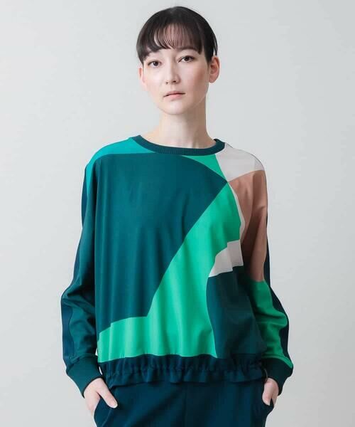 HIROKO KOSHINO/ヒロココシノ 2WAYストレッチ幾何配色プルオーバー /日本製/洗える グリーン L HIROKO KOSHINO/ヒロココシノ 2WAYストレッチ幾何配色プルオーバー /日本製/洗える グリーン L
