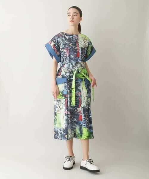 HIROKO KOSHINO/ヒロココシノ アートプリントデザインワンピース /日本製 ブルー M HIROKO KOSHINO/ヒロココシノ アートプリントデザインワンピース /日本製 ブルー M