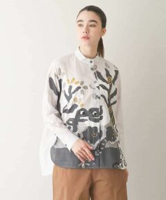 HIROKO KOSHINO / ヒロココシノ シャツ・ブラウス | モチーフプリントバンドカラーシャツ/洗える