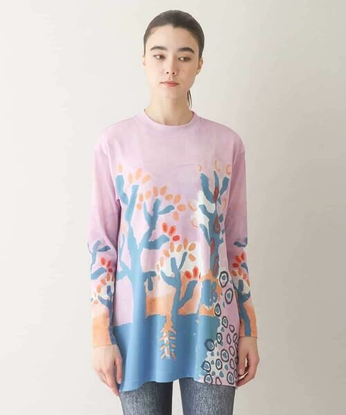 HIROKO KOSHINO/ヒロココシノ モチーフプリントチュニック /日本製/洗える ピンク M