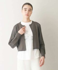 HIROKO KOSHINO / ヒロココシノ カーディガン・ボレロ | 袖メッシュラメニットカーディガン /洗える