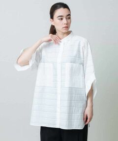 HIROKO KOSHINO / ヒロココシノ シャツ・ブラウス | ボーダージャカードシルエットシャツ/日本製/洗える