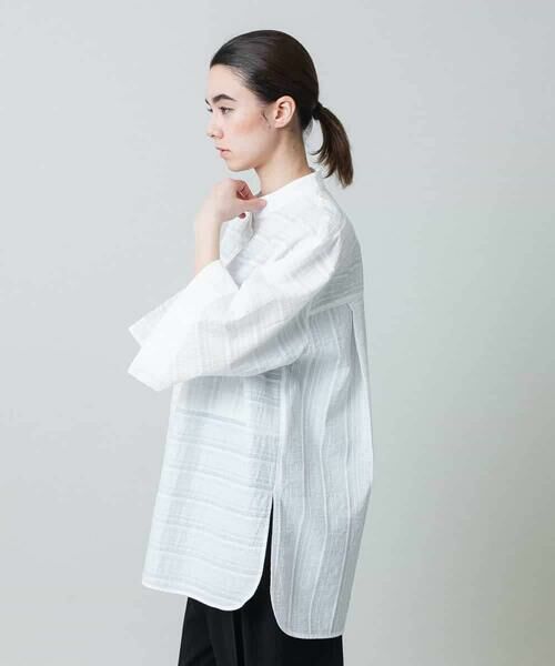 HIROKO KOSHINO / ヒロココシノ シャツ・ブラウス | ボーダージャカードシルエットシャツ/日本製/洗える | 詳細1