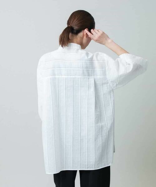 HIROKO KOSHINO / ヒロココシノ シャツ・ブラウス | ボーダージャカードシルエットシャツ/日本製/洗える | 詳細2