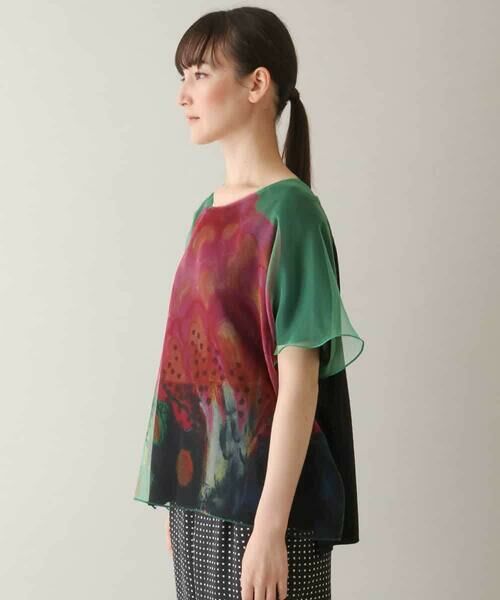 HIROKO KOSHINO / ヒロココシノ カットソー | オーガンジーフラワーレイヤードトップ /日本製/洗える | 詳細1