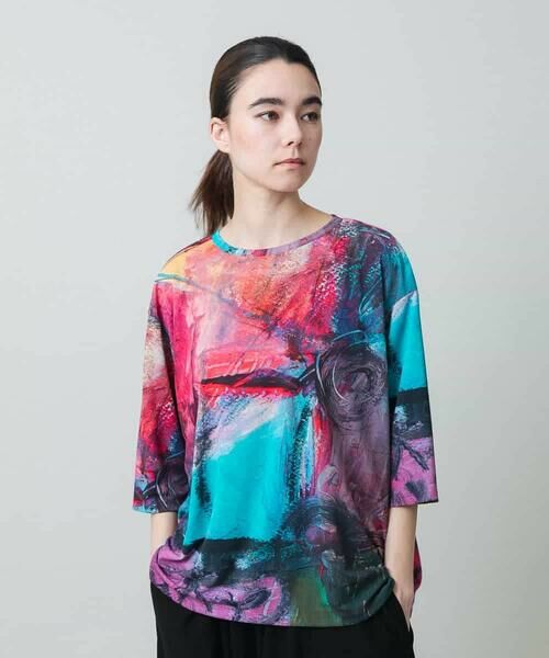 HIROKO KOSHINO/ヒロココシノ スムースジャージーアートTシャツ/日本製/洗える ピンク系 M HIROKO KOSHINO/ヒロココシノ スムースジャージーアートTシャツ/日本製/洗える ピンク系 M