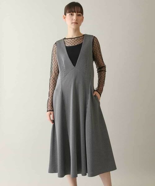 HIROKO KOSHINO / ヒロココシノ ロング・マキシ丈スカート | ストライプジャージージャンパースカート /日本製/洗える | 詳細1