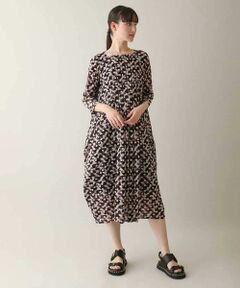 HIROKO KOSHINO / ヒロココシノ ロング・マキシ丈ワンピース | 幾何プリントチュールジャージーワンピース /日本製/洗える