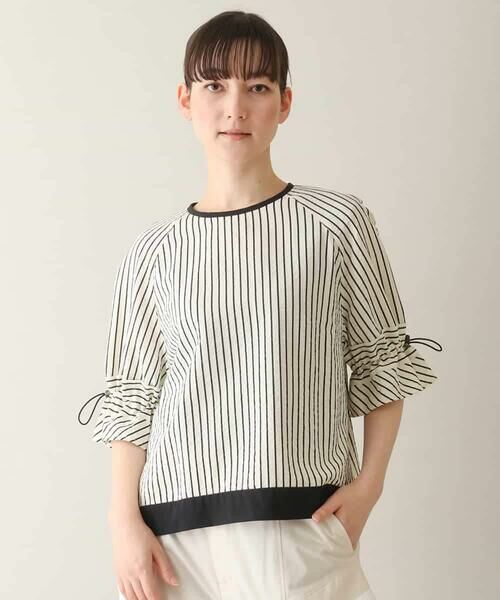 HIROKO KOSHINO / ヒロココシノ シャツ・ブラウス | ドロストスリーブストライプブラウス /洗える | 詳細3