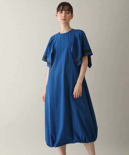 HIROKO KOSHINO/ヒロココシノ ラッフル袖タフタワンピース /洗える ブルー M HIROKO KOSHINO/ヒロココシノ ラッフル袖タフタワンピース /洗える ブルー M