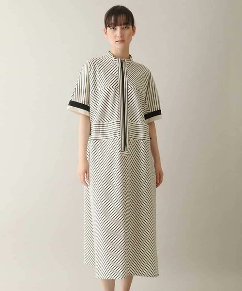 HIROKO KOSHINO / ヒロココシノ ロング・マキシ丈ワンピース | ウエストドロストストライプワンピース /洗える | 詳細1