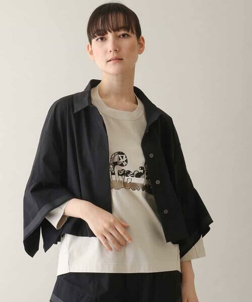 HIROKO KOSHINO/ヒロココシノ ラインテープタフタシャツ/洗える ブラック M HIROKO KOSHINO/ヒロココシノ ラインテープタフタシャツ/洗える ブラック M