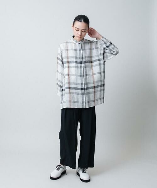 HIROKO KOSHINO / ヒロココシノ シャツ・ブラウス | 先染めチェックバンドカラーリネンシャツ /日本製 | 詳細10