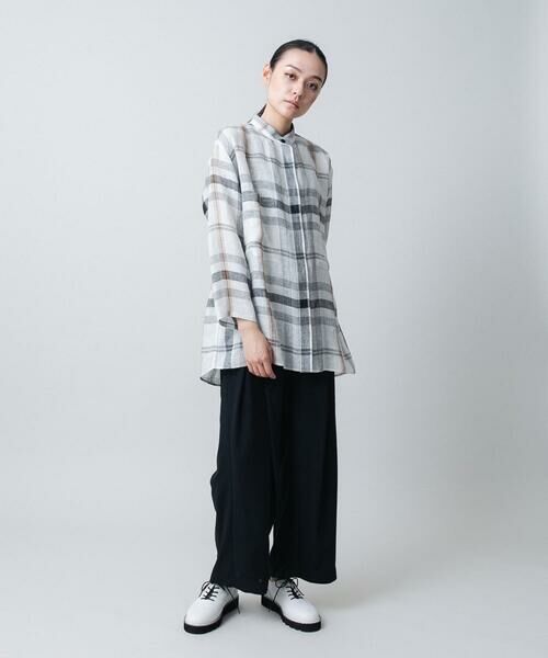 HIROKO KOSHINO / ヒロココシノ シャツ・ブラウス | 先染めチェックバンドカラーリネンシャツ /日本製 | 詳細11