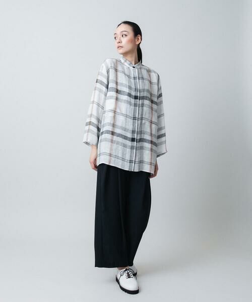 HIROKO KOSHINO / ヒロココシノ シャツ・ブラウス | 先染めチェックバンドカラーリネンシャツ /日本製 | 詳細12