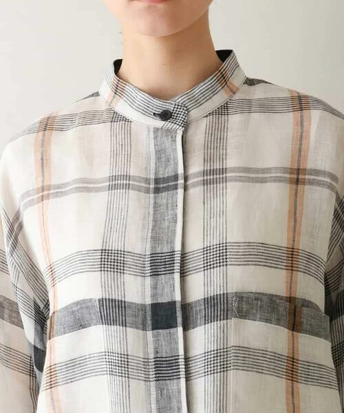 HIROKO KOSHINO / ヒロココシノ シャツ・ブラウス | 先染めチェックバンドカラーリネンシャツ /日本製 | 詳細4