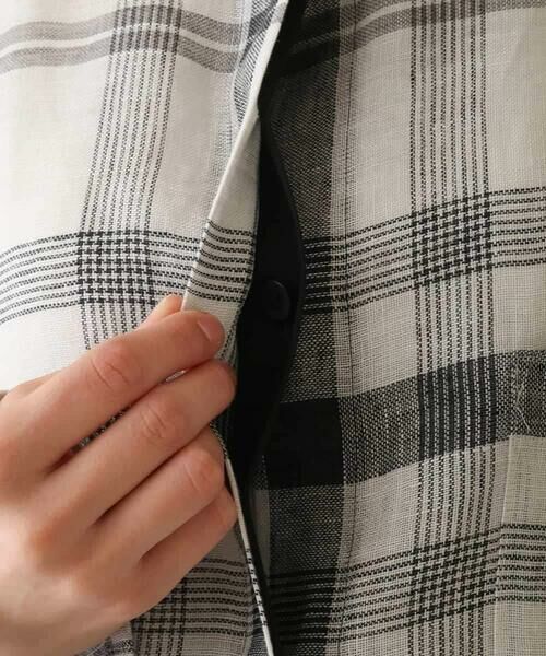 HIROKO KOSHINO / ヒロココシノ シャツ・ブラウス | 先染めチェックバンドカラーリネンシャツ /日本製 | 詳細8