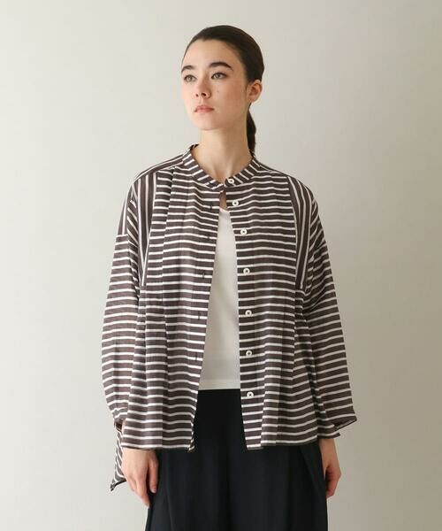 HIROKO KOSHINO / ヒロココシノ シャツ・ブラウス | 切り替えフレア先染めボーダーシャツ /日本製 | 詳細1