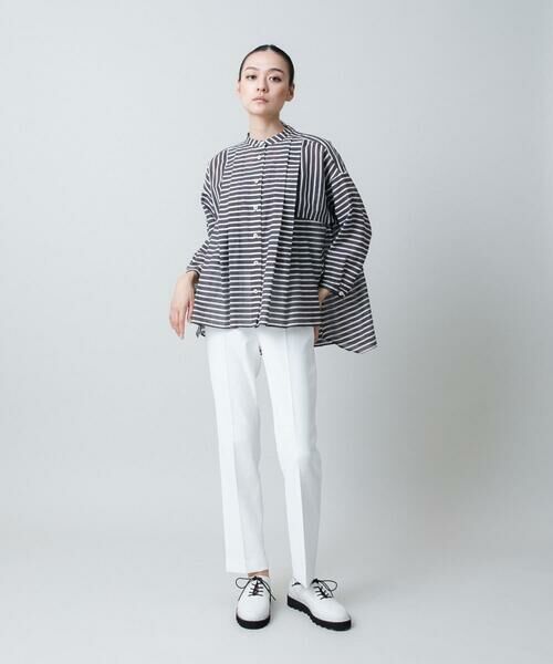 HIROKO KOSHINO / ヒロココシノ シャツ・ブラウス | 切り替えフレア先染めボーダーシャツ /日本製 | 詳細11