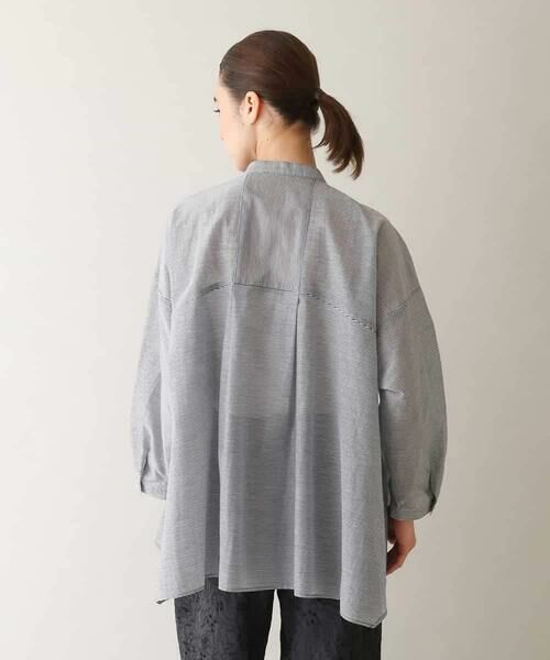 HIROKO KOSHINO / ヒロココシノ シャツ・ブラウス | 切り替えフレア先染めボーダーシャツ /日本製 | 詳細3