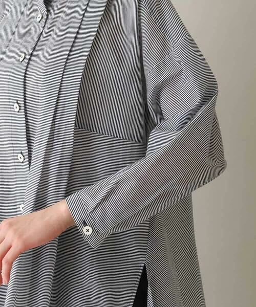 HIROKO KOSHINO / ヒロココシノ シャツ・ブラウス | 切り替えフレア先染めボーダーシャツ /日本製 | 詳細6