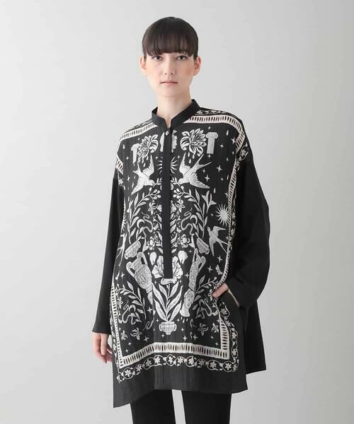 HIROKO KOSHINO/ヒロココシノ ボタニカルアートプリントデザインブラウス /日本製 ブラック L HIROKO KOSHINO/ヒロココシノ ボタニカルアートプリントデザインブラウス /日本製 ブラック L