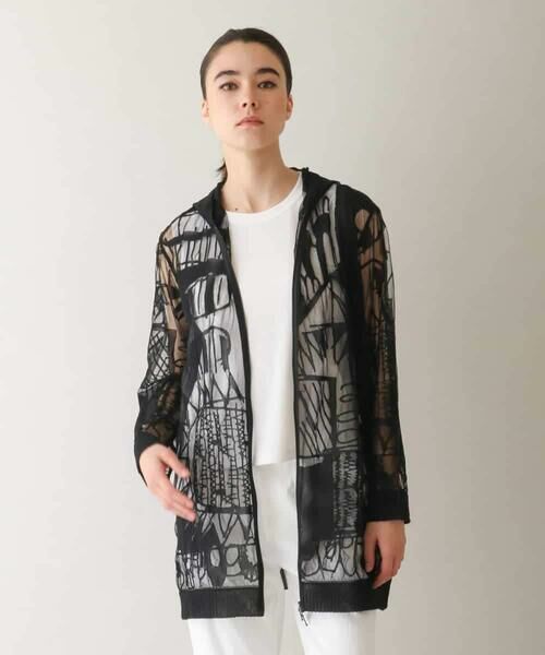 HIROKO KOSHINO / ヒロココシノ パーカー | 幾何柄シアーロングパーカー/日本製/洗える | 詳細1