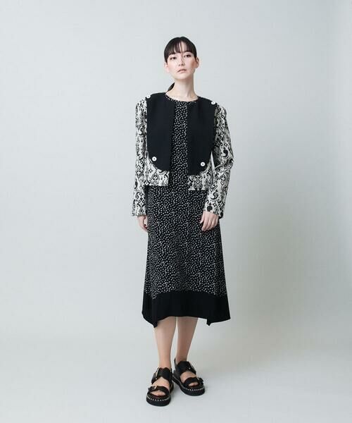 HIROKO KOSHINO / ヒロココシノ ノーカラージャケット | コットンリネンダマスク柄ショートジャケット/日本製 | 詳細13