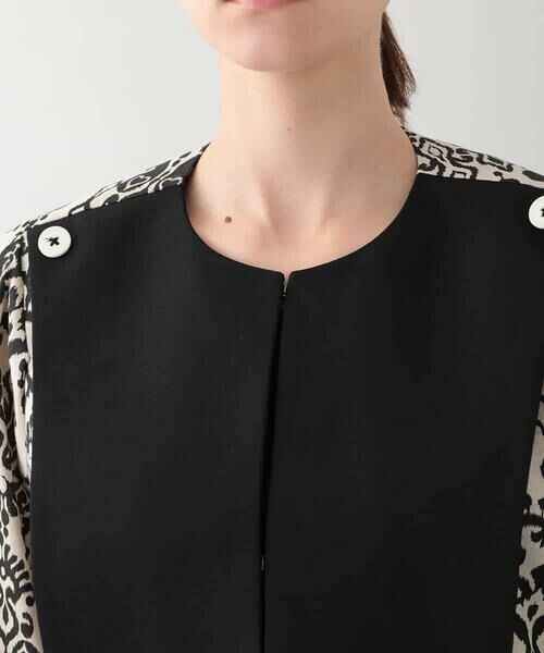 HIROKO KOSHINO / ヒロココシノ ノーカラージャケット | コットンリネンダマスク柄ショートジャケット/日本製 | 詳細4