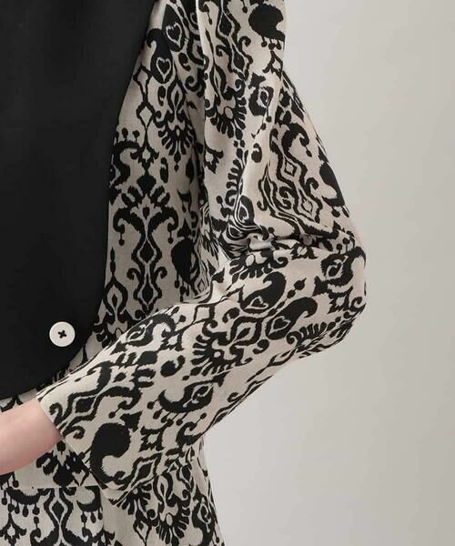 HIROKO KOSHINO / ヒロココシノ ノーカラージャケット | コットンリネンダマスク柄ショートジャケット/日本製 | 詳細6