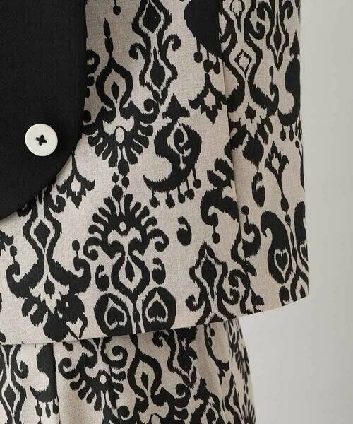 HIROKO KOSHINO / ヒロココシノ ノーカラージャケット | コットンリネンダマスク柄ショートジャケット/日本製 | 詳細8