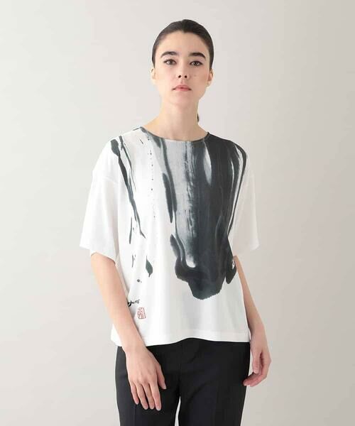 HIROKO KOSHINO/ヒロココシノ 墨絵プリントボックスフォルムTシャツ /日本製/洗える ブラック M HIROKO KOSHINO/ヒロココシノ 墨絵プリントボックスフォルムTシャツ /日本製/洗える ブラック M