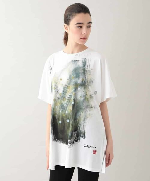 HIROKO KOSHINO/ヒロココシノ 墨絵プリントチュニックTシャツ /日本製/洗える ホワイト M HIROKO KOSHINO/ヒロココシノ 墨絵プリントチュニックTシャツ /日本製/洗える ホワイト M