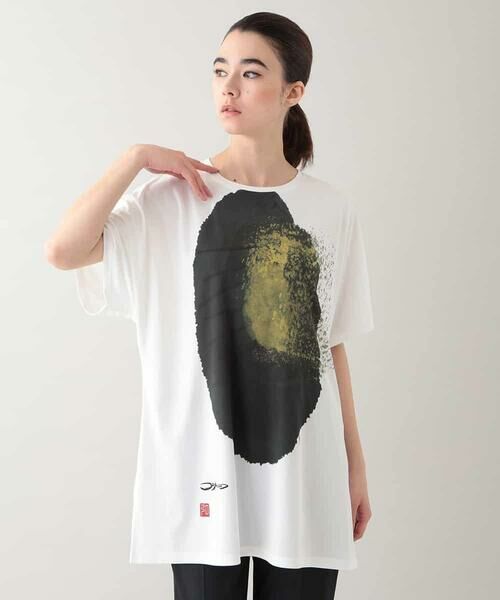 ヒロココシノ　アートプリント 半袖チュニック セール】 【洗える/日本製】墨絵プリントチュニックTシャツ