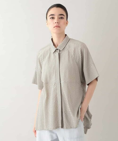 HIROKO KOSHINO / ヒロココシノ シャツ・ブラウス | ストライプAラインブラウス /洗える | 詳細1