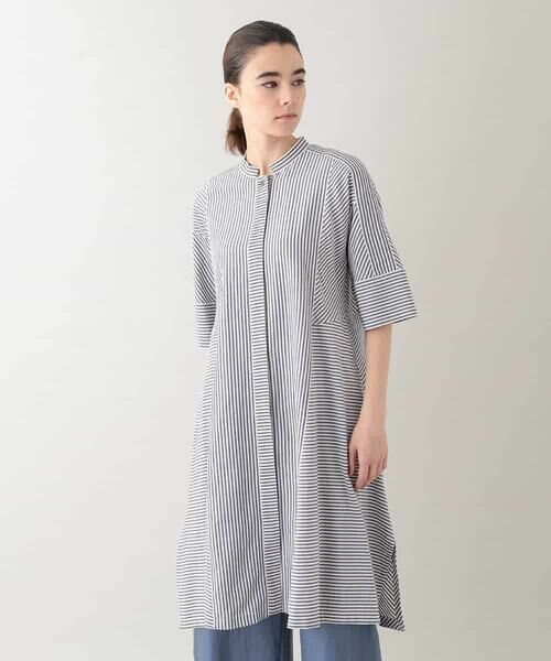 HIROKO KOSHINO / ヒロココシノ シャツ・ブラウス | ストライプAラインロングブラウス/洗える | 詳細1