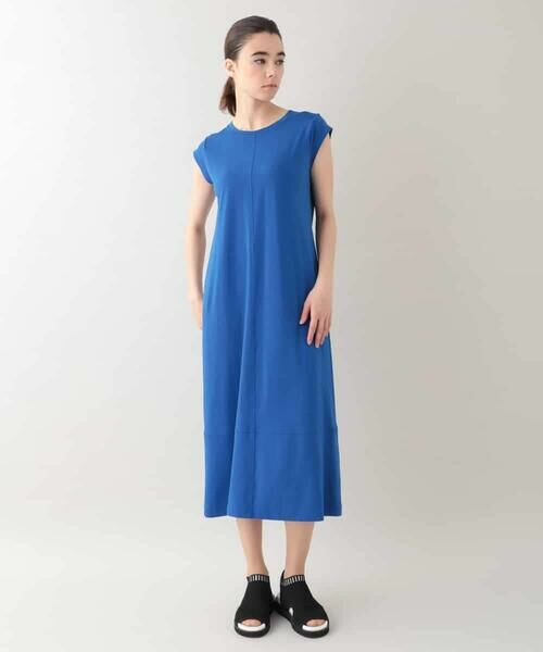 HIROKO KOSHINO/ヒロココシノ ロゴアクセントジャージーワンピース/洗える ブルー L HIROKO KOSHINO/ヒロココシノ ロゴアクセントジャージーワンピース/洗える ブルー L
