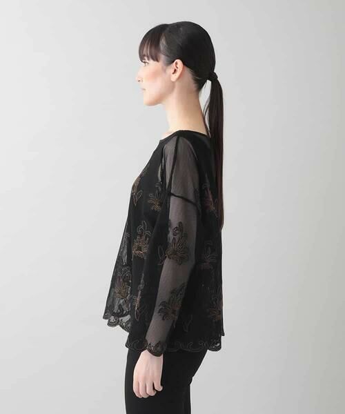 HIROKO KOSHINO / ヒロココシノ シャツ・ブラウス | ボタニカル刺繍チュールブラウス/日本製/洗える | 詳細1