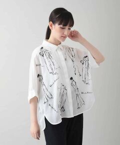 HIROKO KOSHINO / ヒロココシノ シャツ・ブラウス | デザイン画プリントシャツ/日本製/洗える