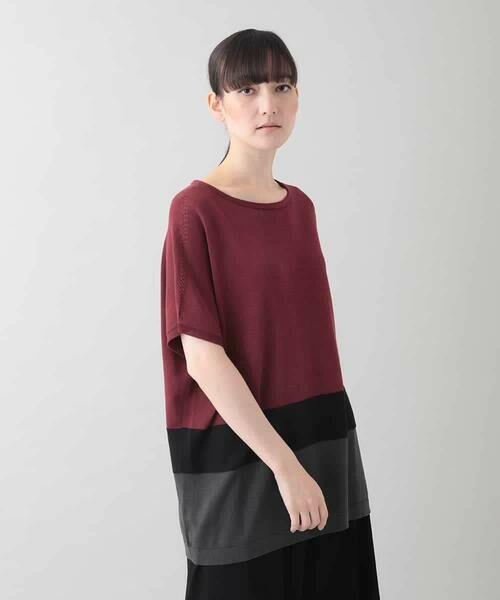 HIROKO KOSHINO / ヒロココシノ 配色ブロッキングニットプルオーバー/日本製/洗える 配色ブロッキングニットプルオーバー/日本製/洗える （ニット