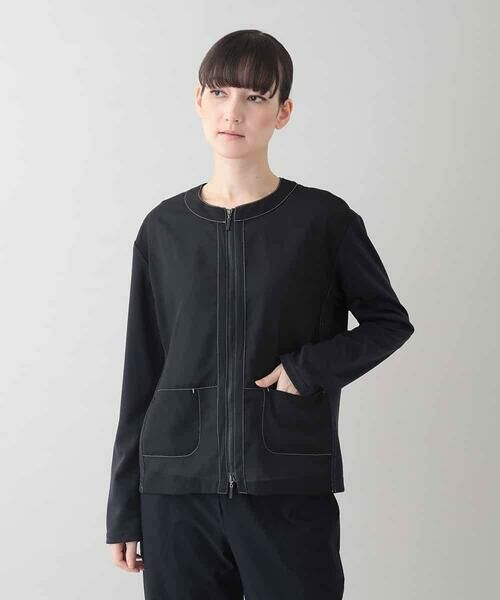 HIROKO KOSHINO / ヒロココシノ ノーカラージャケット | 異素材ノーカラージャケット/洗える | 詳細1
