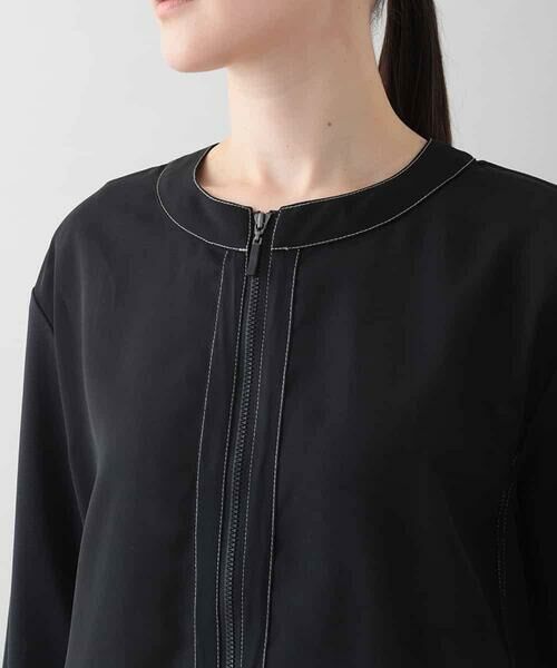 セール】 異素材ノーカラージャケット/洗える （ノーカラー