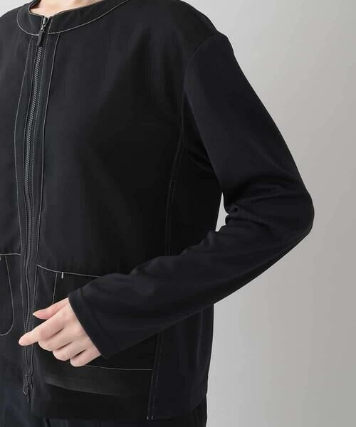 セール】 異素材ノーカラージャケット/洗える （ノーカラー