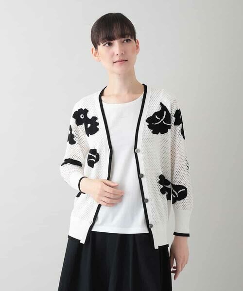 HIROKO KOSHINO / ヒロココシノ セットアップ | メッシュインターシャニットカーディガン/洗える | 詳細1