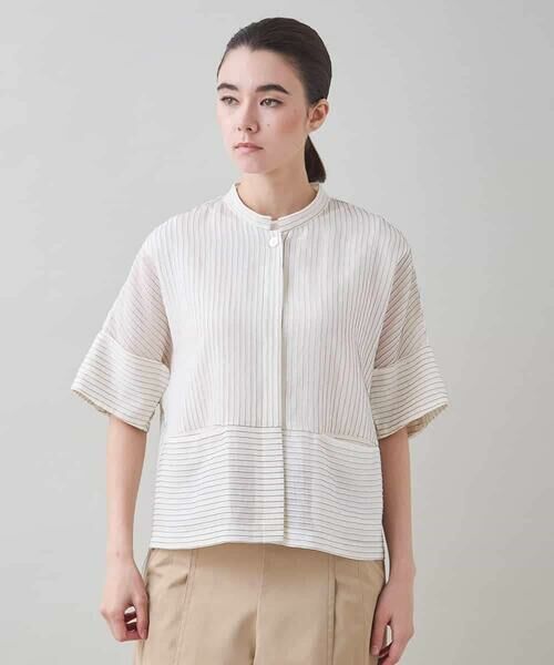 HIROKO KOSHINO / ヒロココシノ シャツ・ブラウス | タックジャガードストライプブラウス /日本製 | 詳細1