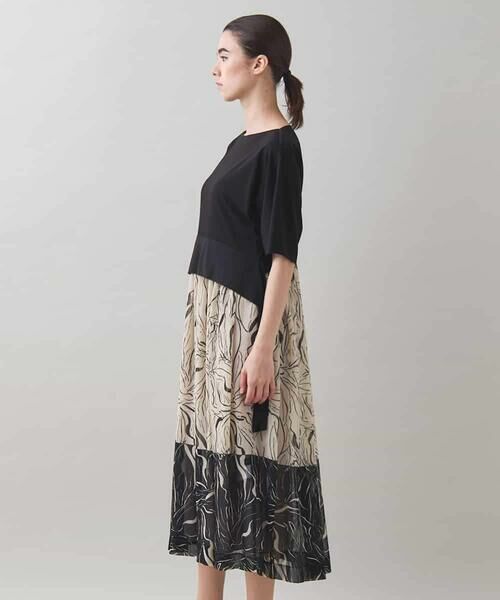 HIROKO KOSHINO / ヒロココシノ ロング・マキシ丈ワンピース | 線画プリント切り替えデザインワンピース/日本製 | 詳細1