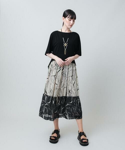HIROKO KOSHINO / ヒロココシノ ロング・マキシ丈ワンピース | 線画プリント切り替えデザインワンピース/日本製 | 詳細10