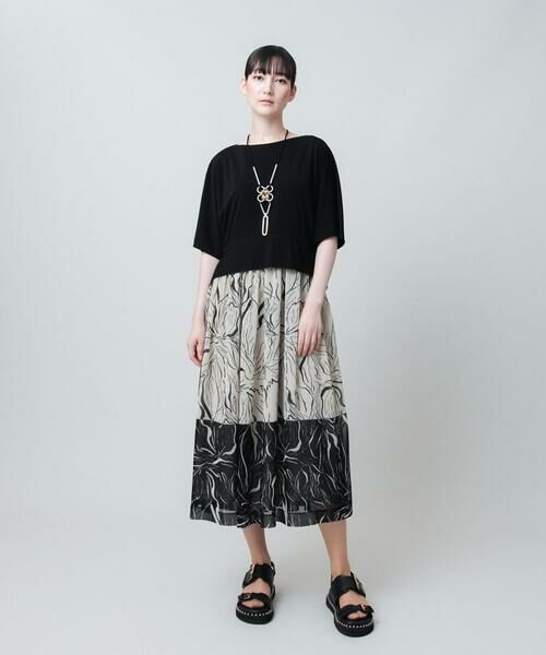 HIROKO KOSHINO / ヒロココシノ ロング・マキシ丈ワンピース | 線画プリント切り替えデザインワンピース/日本製 | 詳細11